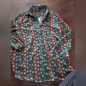 PrettyLitteThing  green Chevron Print Oversized Shirt size 8 New with ta…